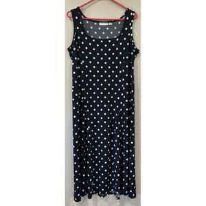 Susan Graver Navy Blue Polka Dot Sleeveless Slipover Midi Dress Size LP